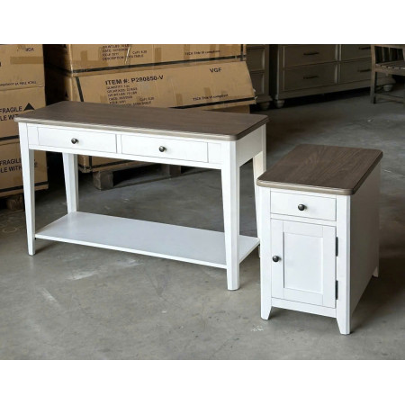 P2728 Collection 02 : Bộ 2 Bàn Trang Trí - Màu Trắng + Nâu